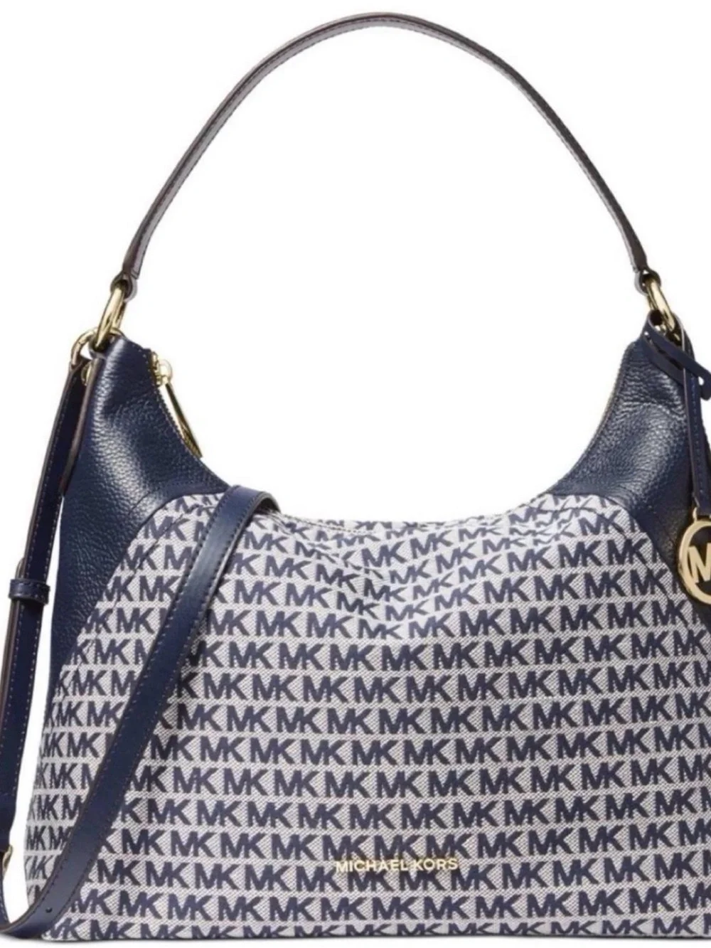 Michael Kors Aria Large Shoulder Bag in Navy Blue & Ivory Gold Hardware